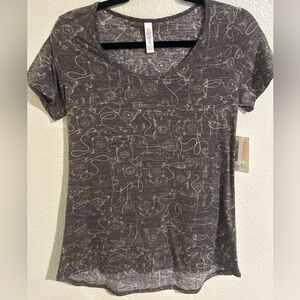 LuLaRoe NWT Women’s Small grey/off white TELEPHONE Print! Short Sleeve Classic T
